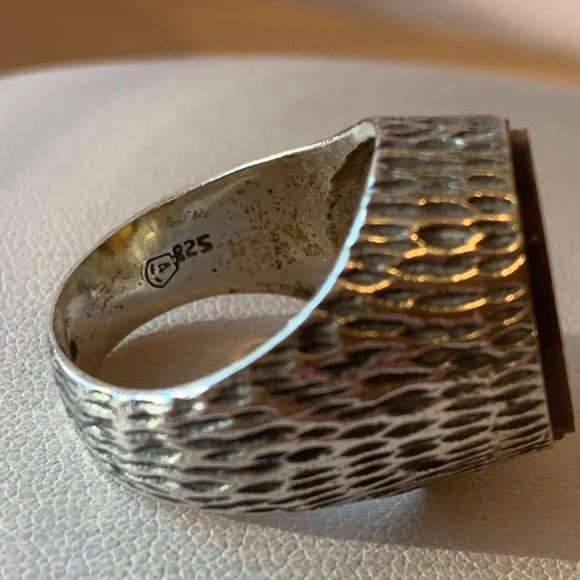 VINTAGENAVAJO NATIVE AMERICAN 925 SS TIGER EYE LARGE SIGNET RING MENS WOMANS